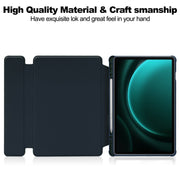 For Samsung Galaxy Tab S9 FE+ 360 Rotation Transparent Smart Leather Case with Keyboard(Dark Blue)