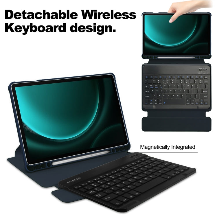 For Samsung Galaxy Tab S9 FE+ 360 Rotation Transparent Smart Leather Case with Keyboard(Dark Blue) - Galaxy Tab S9 FE+ by PMC Jewellery | Online Shopping South Africa | PMC Jewellery