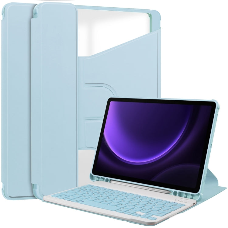 For Samsung Galaxy Tab S9 FE 360 Rotation Transparent Smart Leather Case with Keyboard(Sky Blue) - Galaxy Tab S9 FE by PMC TechLife | Online Shopping South Africa | PMC TechLife