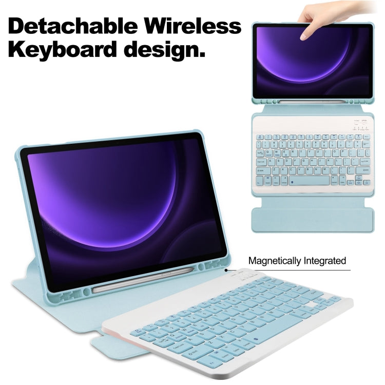 For Samsung Galaxy Tab S9 FE 360 Rotation Transparent Smart Leather Case with Keyboard(Sky Blue) - Galaxy Tab S9 FE by PMC TechLife | Online Shopping South Africa | PMC TechLife
