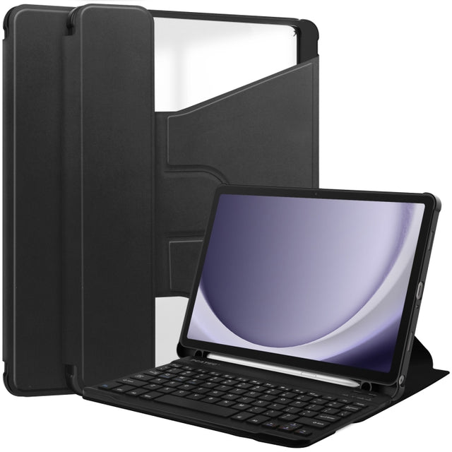 For Samsung Galaxy Tab A9+ 360 Rotation Transparent Smart Leather Case with Keyboard(Black)