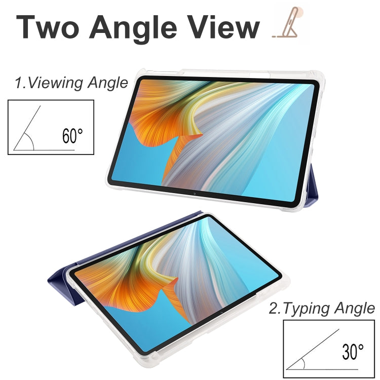 For Honor Pad 8 3-folding Transparent TPU Smart Leather Tablet Case(Dark Blue) - Honor by PMC TechLife | Online Shopping South Africa | PMC TechLife | Buy Now Pay Later Mobicred