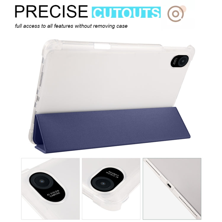 For Honor Pad 8 3-folding Transparent TPU Smart Leather Tablet Case(Dark Blue) - Honor by PMC TechLife | Online Shopping South Africa | PMC TechLife | Buy Now Pay Later Mobicred