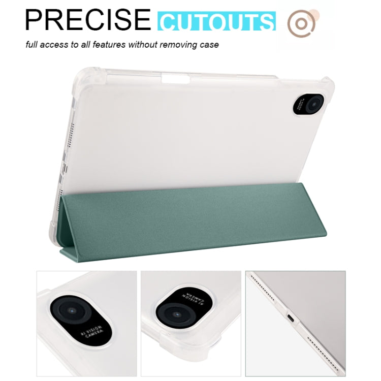 For Honor Pad 8 3-folding Transparent TPU Smart Leather Tablet Case(Green) - Honor by PMC TechLife | Online Shopping South Africa | PMC TechLife | Buy Now Pay Later Mobicred
