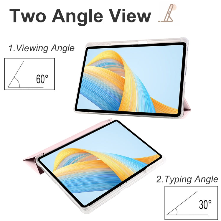 For Honor Pad V8 Pro 3-folding Transparent TPU Smart Leather Tablet Case(Ice Pink) - Honor by PMC TechLife | Online Shopping South Africa | PMC TechLife | Buy Now Pay Later Mobicred