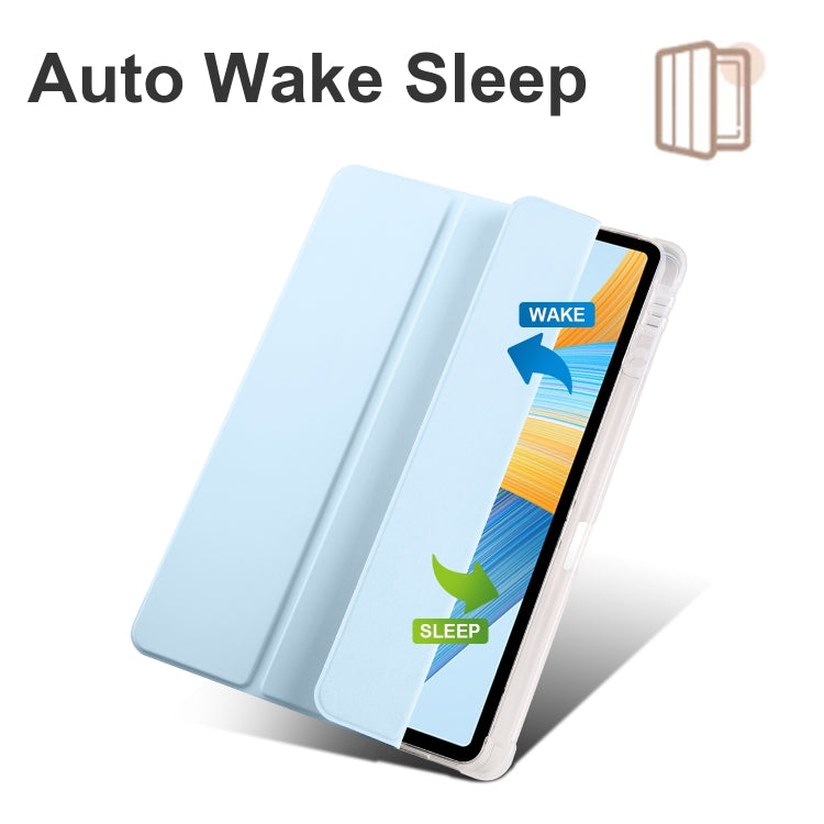 For Honor Pad V8 Pro 3-folding Transparent TPU Smart Leather Tablet Case(Ice Blue) - Honor by PMC TechLife | Online Shopping South Africa | PMC TechLife | Buy Now Pay Later Mobicred