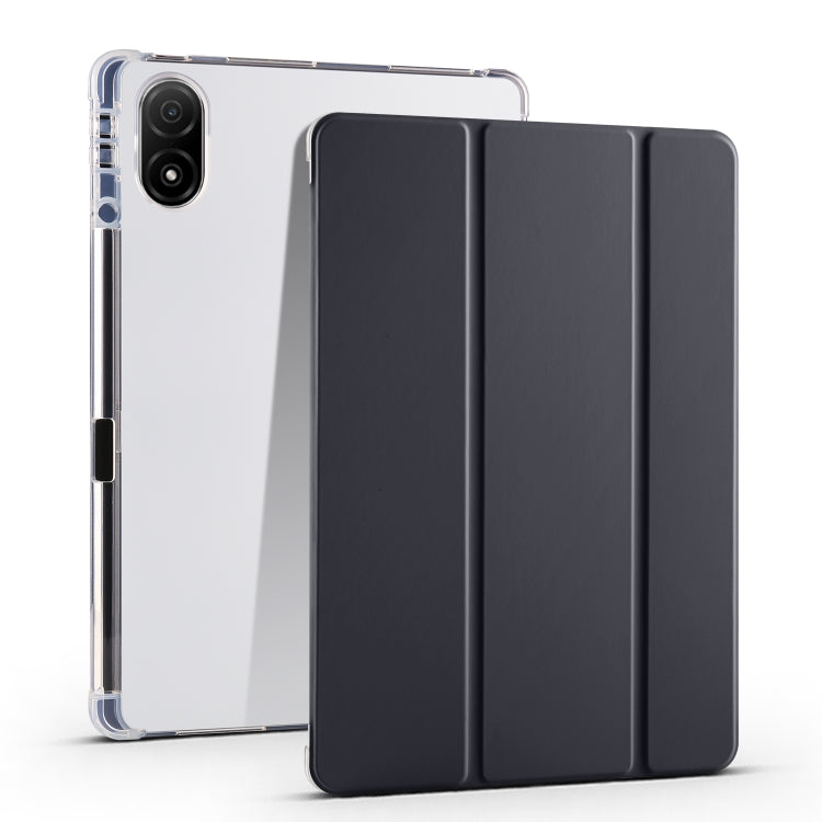 For Honor Pad V8 Pro 3-folding Transparent TPU Smart Leather Tablet Case(Black) - Honor by PMC TechLife | Online Shopping South Africa | PMC TechLife | Buy Now Pay Later Mobicred