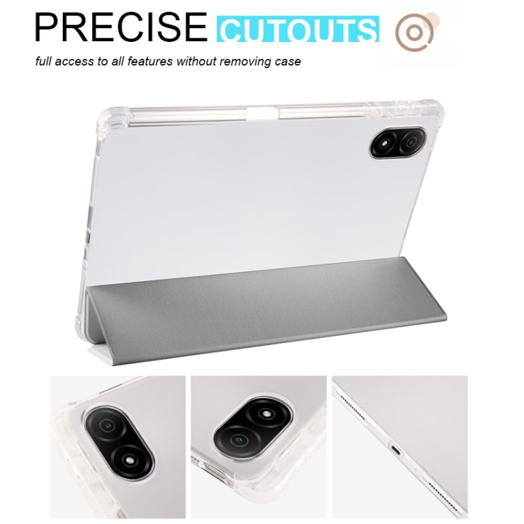 For Honor Pad V8 Pro 3-folding Transparent TPU Smart Leather Tablet Case(Grey) - Honor by PMC TechLife | Online Shopping South Africa | PMC TechLife | Buy Now Pay Later Mobicred