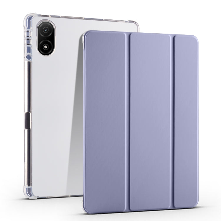 For Honor Pad V8 Pro 3-folding Transparent TPU Smart Leather Tablet Case(Purple) - Honor by PMC TechLife | Online Shopping South Africa | PMC TechLife | Buy Now Pay Later Mobicred