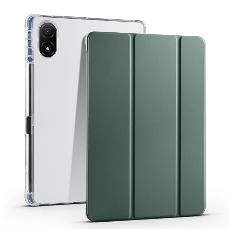 For Honor Pad V8 Pro 3-folding Transparent TPU Smart Leather Tablet Case(Green) - Honor by PMC TechLife | Online Shopping South Africa | PMC TechLife | Buy Now Pay Later Mobicred