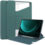 For Samsung Galaxy Tab S9 FE+ / S10+ 360 Rotation Transparent Smart Leather Case(Dark Green)