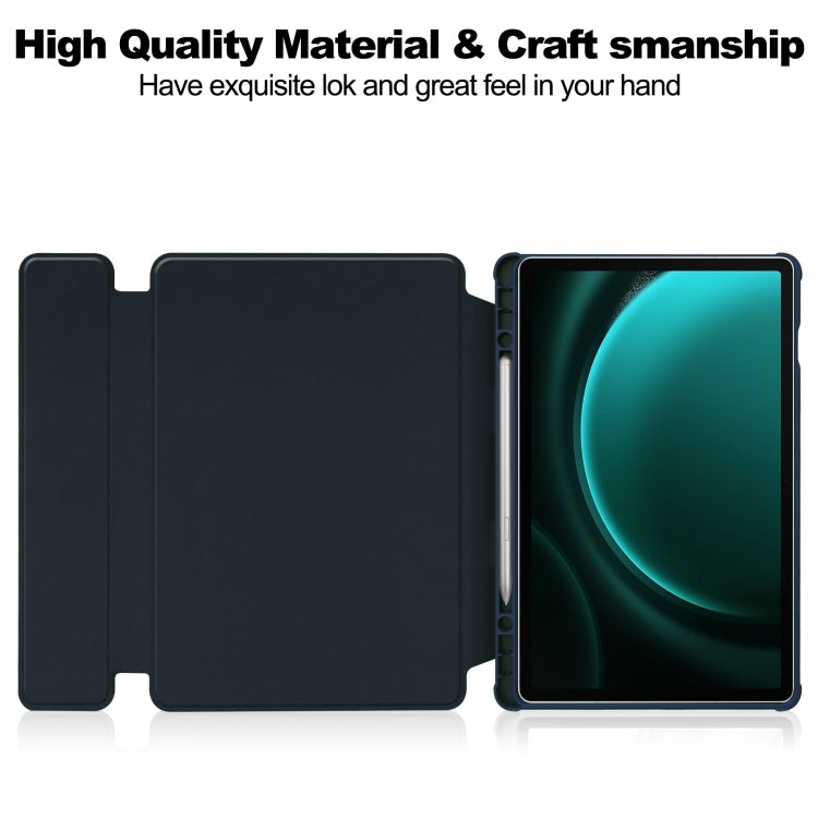 For Samsung Galaxy Tab S9 FE+ / S10+ 360 Rotation Transparent Smart Leather Case(Dark Blue)
