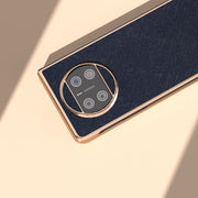 For Huawei Mate X3 Electroplating Cross Texture Genuine Leather Phone Case(Blue)