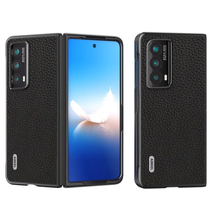 For Honor Magic Vs2 ABEEL Genuine Leather Litchi Texture Phone Case(Black) - Honor Cases by PMC TechLife | Online Shopping South Africa | PMC TechLife | Buy Now Pay Later Mobicred
