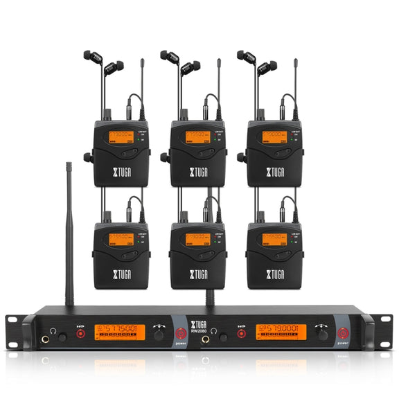 XTUGA RW2080 UHF Wireless Stage Singer In-Ear Monitor System 6 BodyPacks(EU Plug)