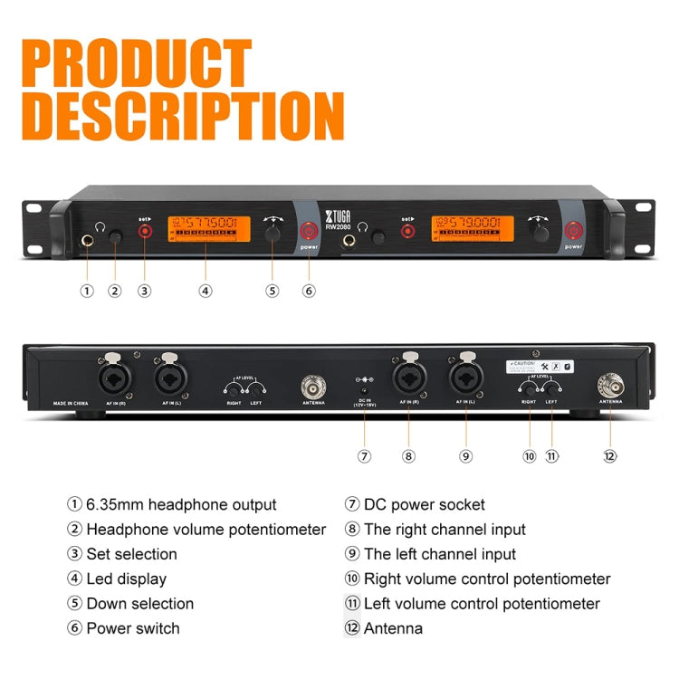 XTUGA RW2080 UHF Wireless Stage Singer In-Ear Monitor System 10 BodyPacks(US Plug)