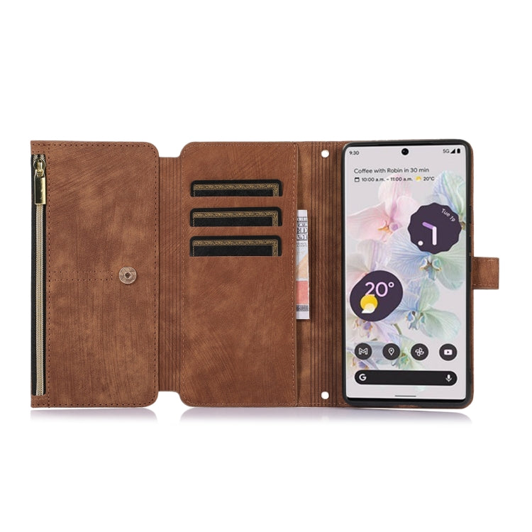 For Google Pixel 7a Dream 9-Card Wallet Zipper Bag Leather Phone Case(Brown)