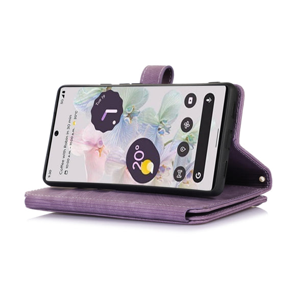 For Google Pixel 7a Dream 9-Card Wallet Zipper Bag Leather Phone Case(Purple)