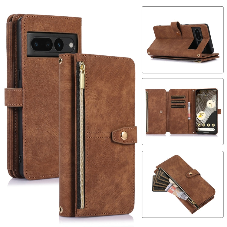For Google Pixel 7 Pro Dream 9-Card Wallet Zipper Bag Leather Phone Case(Brown) - Google Cases by PMC TechLife | Online Shopping South Africa | PMC TechLife | Buy Now Pay Later Mobicred