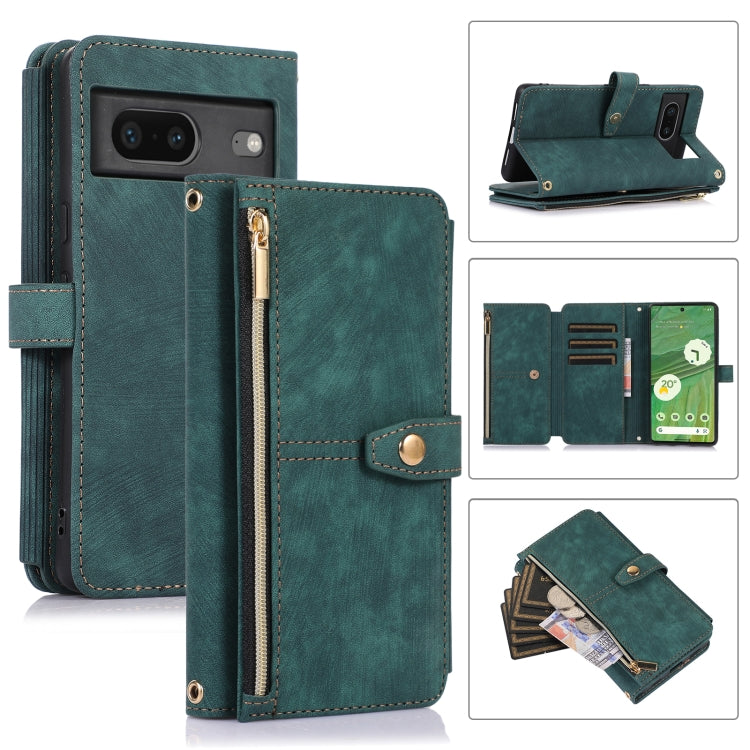 For Google Pixel 7 Dream 9-Card Wallet Zipper Bag Leather Phone Case(Green) - Google Cases by PMC TechLife | Online Shopping South Africa | PMC TechLife | Buy Now Pay Later Mobicred