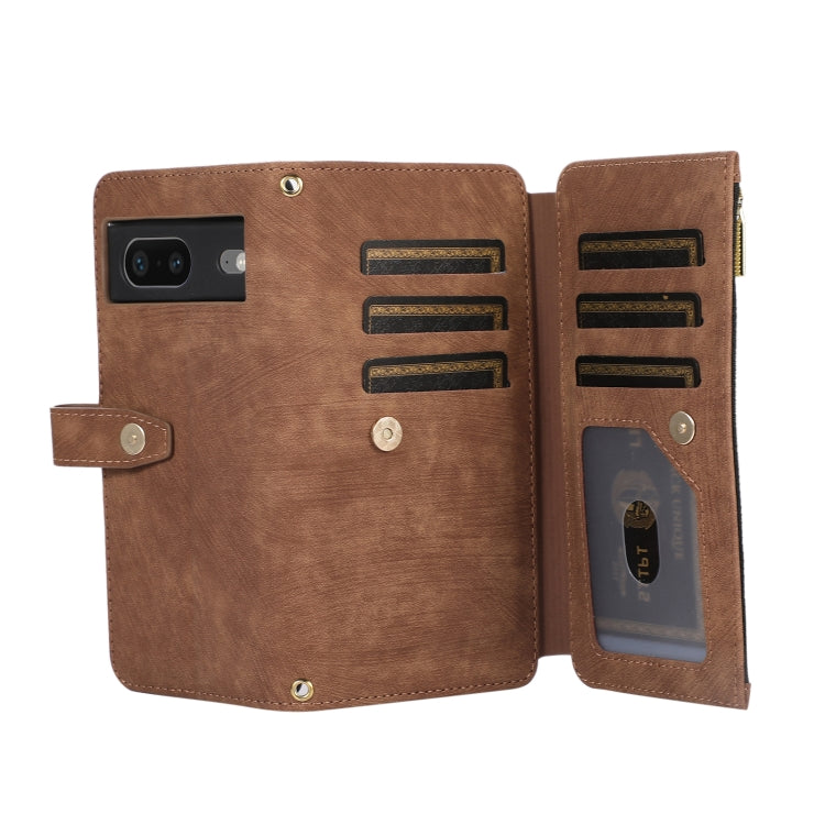 For Google Pixel 7 Dream 9-Card Wallet Zipper Bag Leather Phone Case(Brown) - Google Cases by PMC TechLife | Online Shopping South Africa | PMC TechLife | Buy Now Pay Later Mobicred