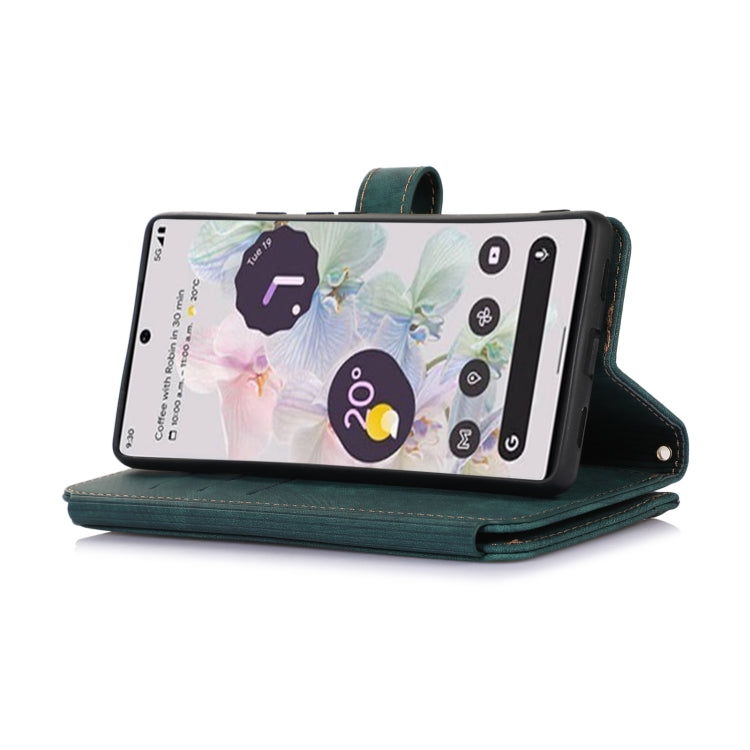 For Google Pixel 6a Dream 9-Card Wallet Zipper Bag Leather Phone Case(Green)