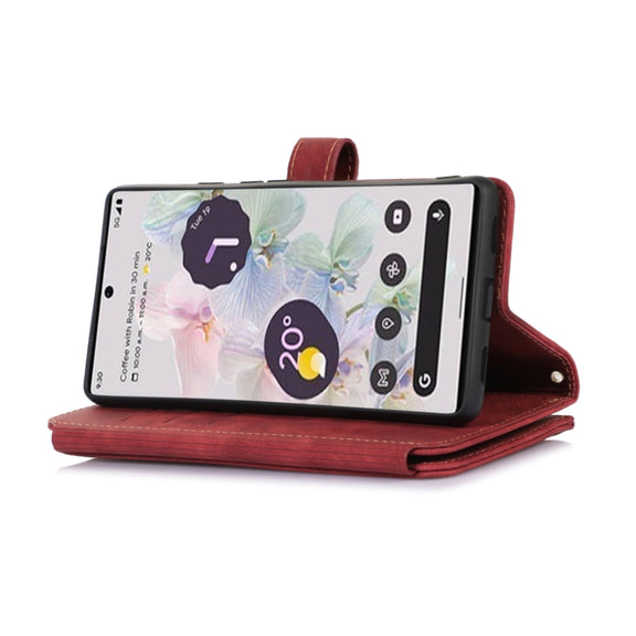 For Google Pixel 6a Dream 9-Card Wallet Zipper Bag Leather Phone Case(Red)