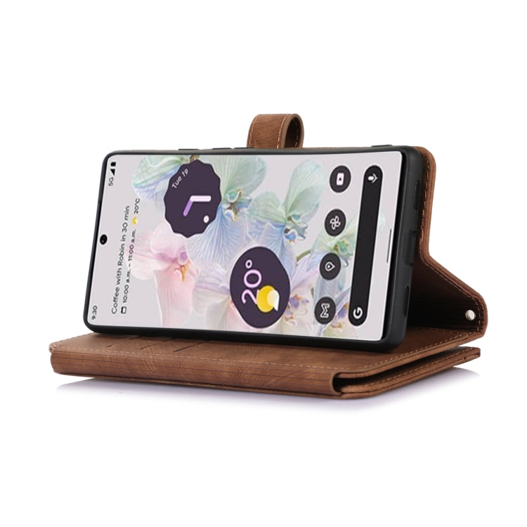 For Google Pixel 6a Dream 9-Card Wallet Zipper Bag Leather Phone Case(Brown)