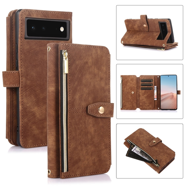 For Google Pixel 6 Dream 9-Card Wallet Zipper Bag Leather Phone Case(Brown) - Google Cases by PMC TechLife | Online Shopping South Africa | PMC TechLife | Buy Now Pay Later Mobicred