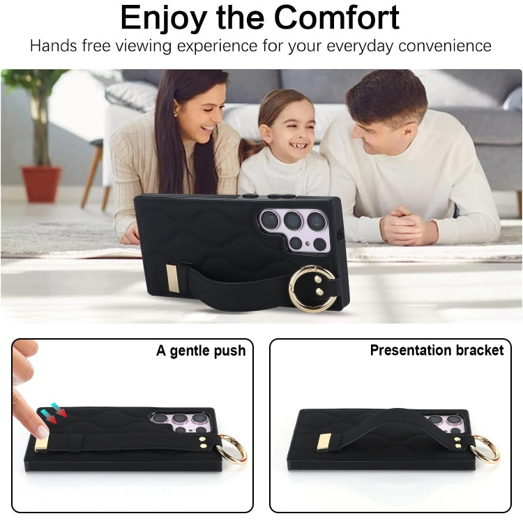 For Samsung Galaxy S23 Ultra Non-slip Full Coverage Ring PU Phone Case with Wristband(Black) - Galaxy S23 Ultra 5G Cases by PMC TechLife | Online Shopping South Africa | PMC TechLife