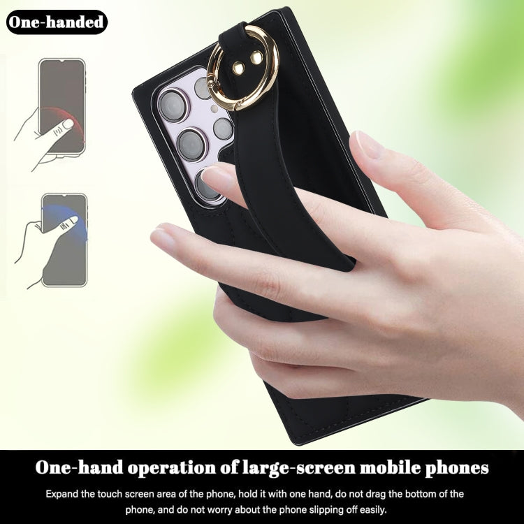 For Samsung Galaxy S23 Ultra Non-slip Full Coverage Ring PU Phone Case with Wristband(Black) - Galaxy S23 Ultra 5G Cases by PMC TechLife | Online Shopping South Africa | PMC TechLife