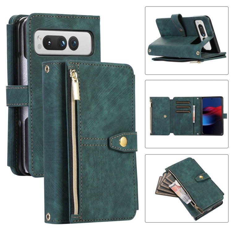 For Google Pixel Fold Dream 9-Card Wallet Zipper Bag Leather Phone Case(Green) - Google Cases by PMC TechLife | Online Shopping South Africa | PMC TechLife | Buy Now Pay Later Mobicred