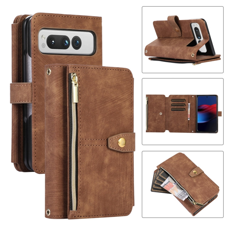 For Google Pixel Fold Dream 9-Card Wallet Zipper Bag Leather Phone Case(Brown) - Google Cases by PMC TechLife | Online Shopping South Africa | PMC TechLife | Buy Now Pay Later Mobicred