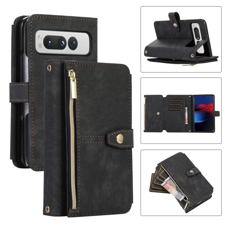 For Google Pixel Fold Dream 9-Card Wallet Zipper Bag Leather Phone Case(Black) - Google Cases by PMC TechLife | Online Shopping South Africa | PMC TechLife | Buy Now Pay Later Mobicred