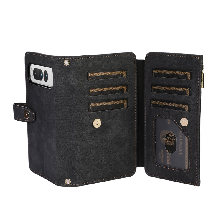 For Google Pixel Fold Dream 9-Card Wallet Zipper Bag Leather Phone Case(Black) - Google Cases by PMC TechLife | Online Shopping South Africa | PMC TechLife | Buy Now Pay Later Mobicred