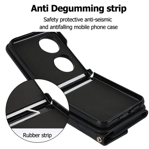 For Huawei P50 Pocket Rhombic Texture Card Bag PU Phone Case with Long Lanyard(Black)