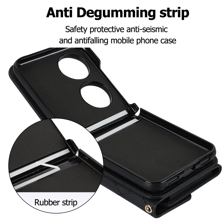 For Huawei P50 Pocket Rhombic Texture Card Bag PU Phone Case with Long Lanyard(Black)
