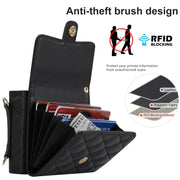 For Huawei P50 Pocket Rhombic Texture Card Bag PU Phone Case with Long Lanyard(Black)
