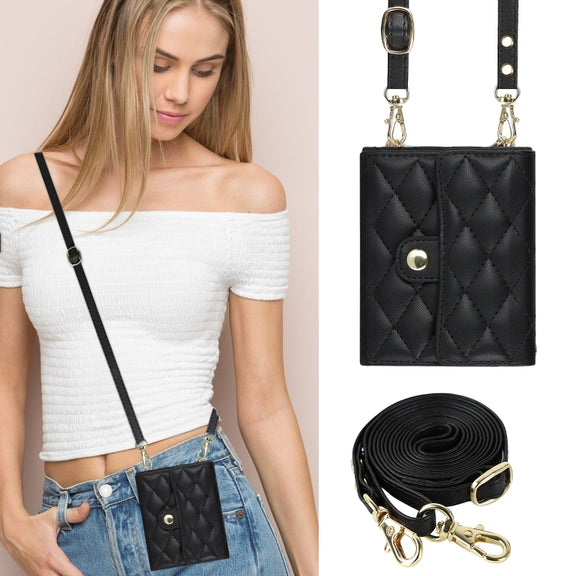 For Huawei P50 Pocket Rhombic Texture Card Bag PU Phone Case with Long Lanyard(Black)