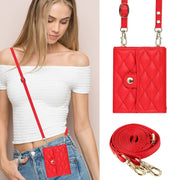 For Huawei P50 Pocket Rhombic Texture Card Bag PU Phone Case with Long Lanyard(Red)