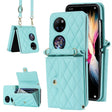 For Huawei P50 Pocket Rhombic Texture Card Bag PU Phone Case with Long Lanyard(Mint Green) - Huawei Cases by PMC TechLife | Online Shopping South Africa | PMC TechLife | Buy Now Pay Later Mobicred