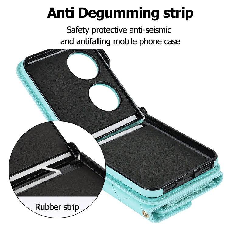 For Huawei P50 Pocket Rhombic Texture Card Bag PU Phone Case with Long Lanyard(Mint Green) - Huawei Cases by PMC TechLife | Online Shopping South Africa | PMC TechLife | Buy Now Pay Later Mobicred