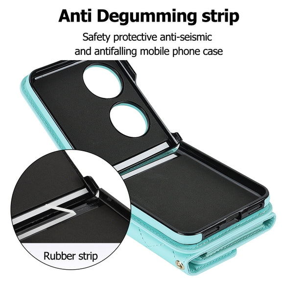 For Huawei P50 Pocket Rhombic Texture Card Bag PU Phone Case with Long Lanyard(Mint Green)