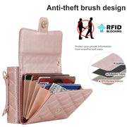 For Huawei P50 Pocket Rhombic Texture Card Bag PU Phone Case with Long Lanyard(Rose Gold)
