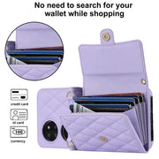 For Huawei P50 Pocket Rhombic Texture Card Bag PU Phone Case with Long Lanyard(Purple)