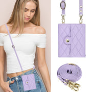 For Huawei P50 Pocket Rhombic Texture Card Bag PU Phone Case with Long Lanyard(Purple)