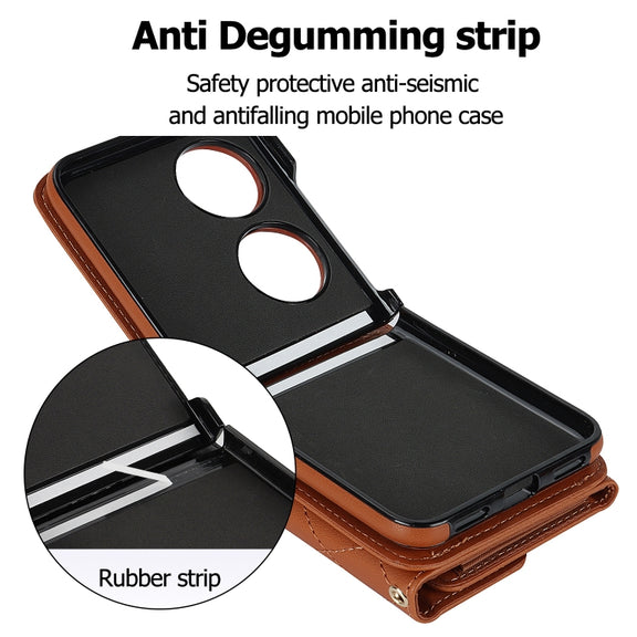 For Huawei P50 Pocket Rhombic Texture Card Bag PU Phone Case with Long Lanyard(Brown)
