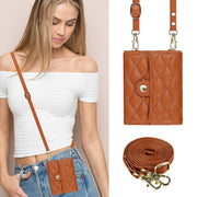 For Huawei P50 Pocket Rhombic Texture Card Bag PU Phone Case with Long Lanyard(Brown)