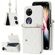 For Huawei P50 Pocket Rhombic Texture Card Bag PU Phone Case with Long Lanyard(White) - Huawei Cases by PMC TechLife | Online Shopping South Africa | PMC TechLife | Buy Now Pay Later Mobicred