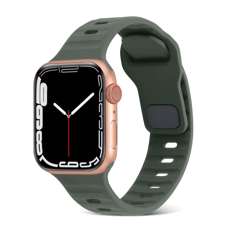 For Apple Watch Ultra 49mm Square Buckle Stripes Silicone Watch Band(Army Green) - free shipping - PMC TechLife - Order now!